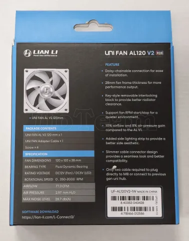 Photo de Ventilateur de boitier Lian Li Uni Fan AL120 V2 RGB 12cm (Blanc) - ID 213677