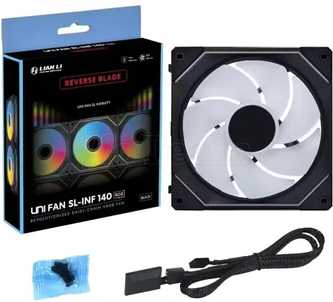 Photo de Ventilateur de boitier Lian Li Uni Fan SL-Infinity Wireless Reverse RGB - 14cm (Noir)