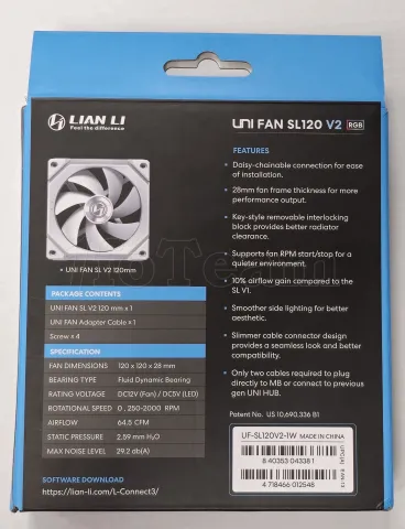 Photo de Ventilateur de boitier Lian Li Uni Fan SL V2 RGB - 12cm (Blanc) - ID 213684