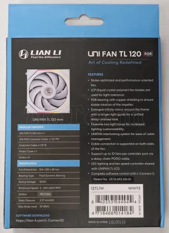 Photo de Ventilateur de boitier Lian Li Uni Fan TL RGB - 12cm (Blanc) - ID 213678
